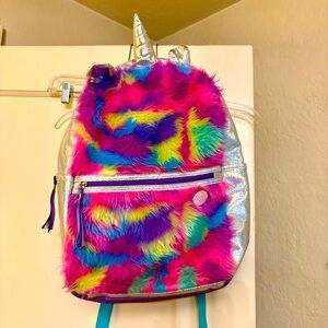 Rainbow unicorn fuzzy backpack